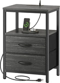 Huuger Nightstand with Charging Station, Fabric Drawers, End Table with Open by Huuger