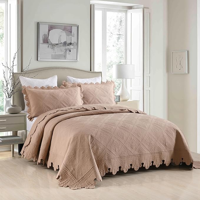 MarCielo 3-Piece 100% Cotton Oversized Bedspread Lightweight Quilt Coverlet - Image 3