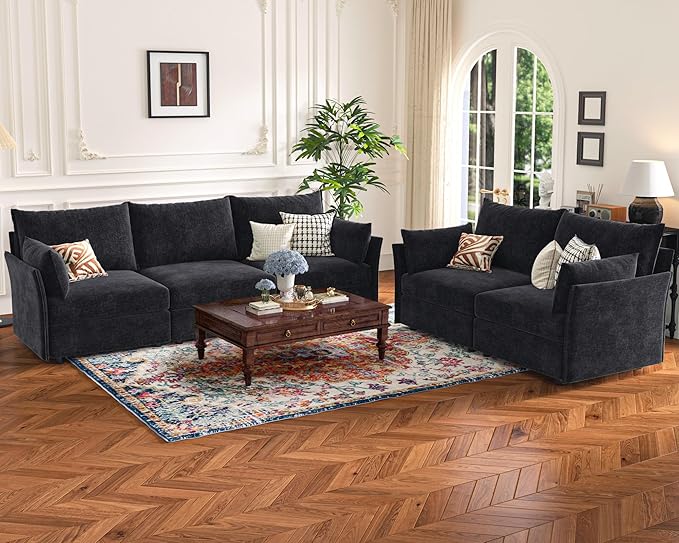 ABCASA Oversized Loveseat Sofa, Modern Modular Sectional Couch Black Fluffy - Image 8