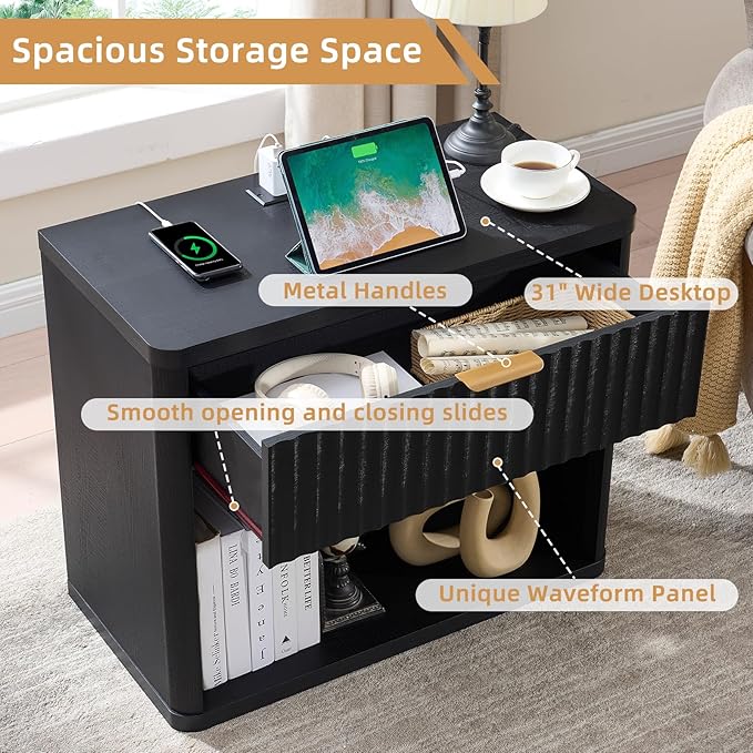 LEYAOYAO 31" Wide Fluted Nightstand - Image 7