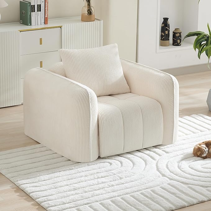 Oversized Boneless Corduroy Accent Chair, Comfy Deep Seat Armchair by WUTUTUEE