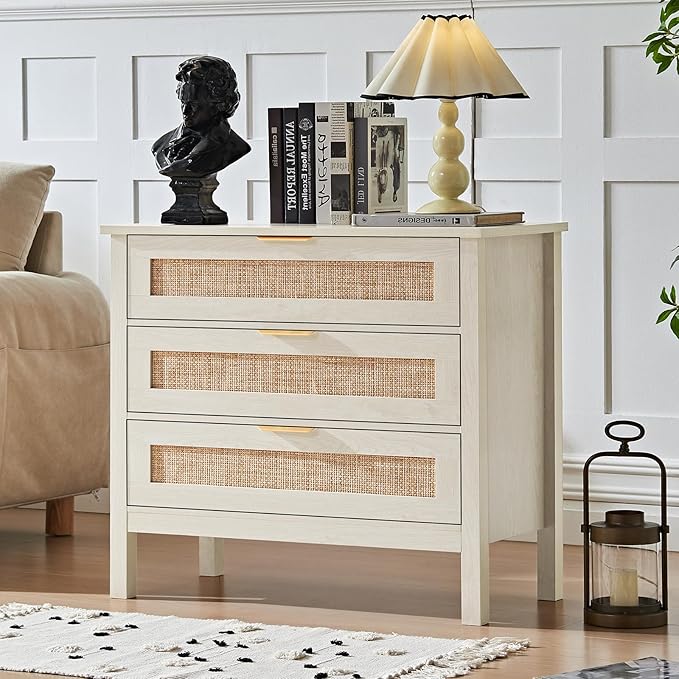 LEYAOYAO 31.5" Wide Rattan Nightstand, Large Boho 3 Drawer Night Stand - Image 5