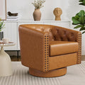 Swivel Barrel Accent Chair, Round Nailhead Faux Leather Living Room Arm Chairs by ErdoruLiving