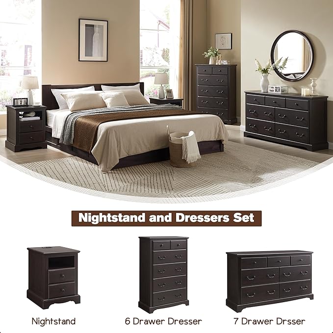 T4TREAM Nightstand with Charging Station, 18 Inch Vintage End Table with 2 - Image 6