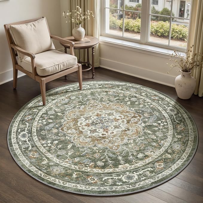 PADOOR 6FT Round Rug, Rugs for Living Room, Soft Olive Circle Rug, Machine by PADOOR