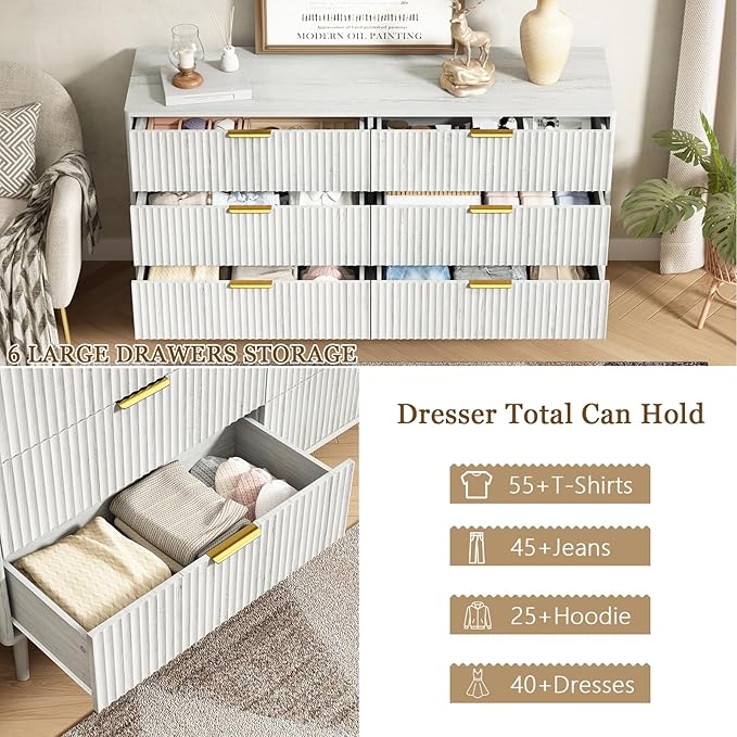 CARPETNAL Fluted 6 Drawer Dresser - Image 4