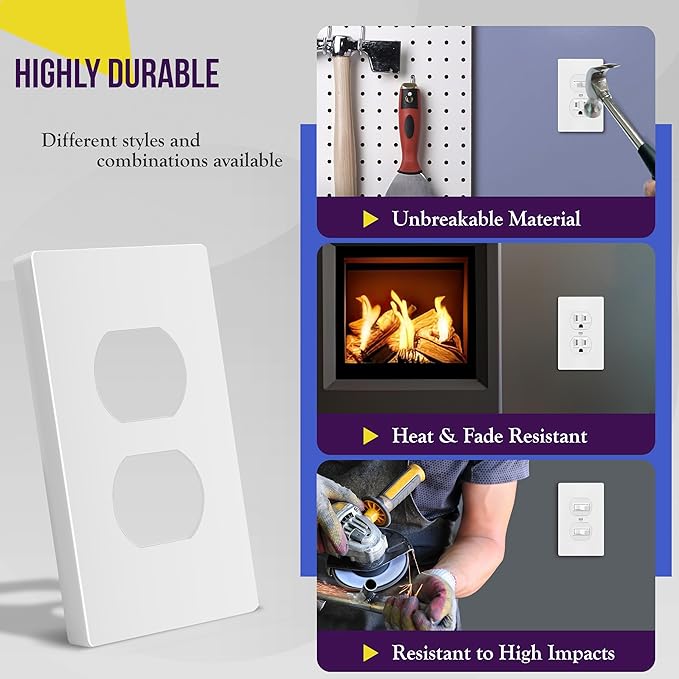 ENERLITES Screwless Duplex Wall Plates, Child Safe Receptacle Outlet Covers - Image 4