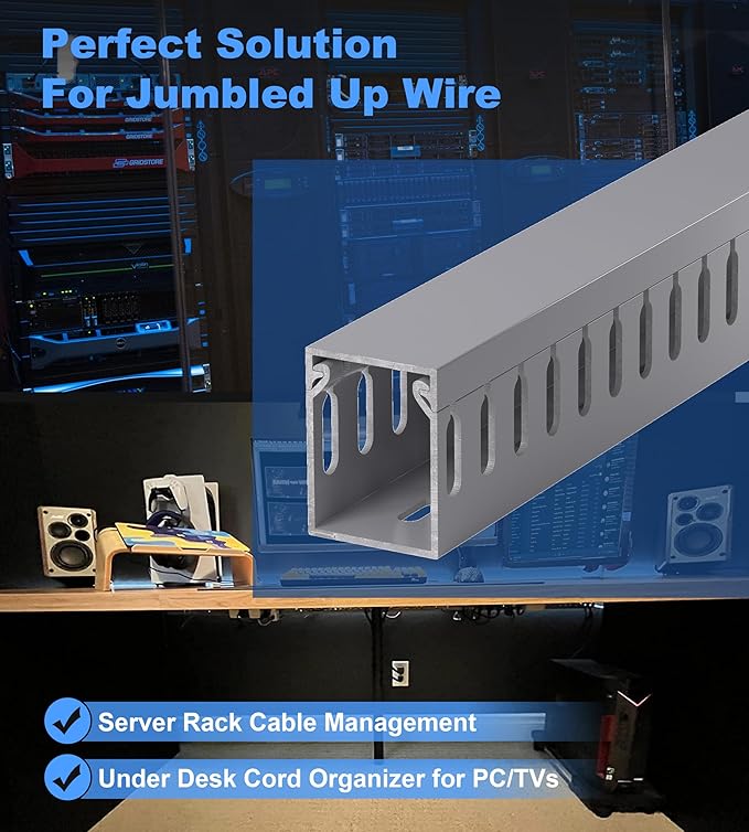 ZhiYo H1.6 x W1.2in Cable Raceway, 6.6ft Server Rack Cable Management Under - Image 5