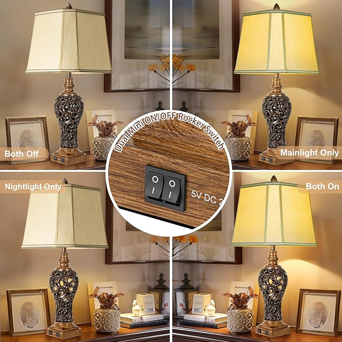 32'' Tall Rustic Vintage Table Lamps Set of 2 - Image 3