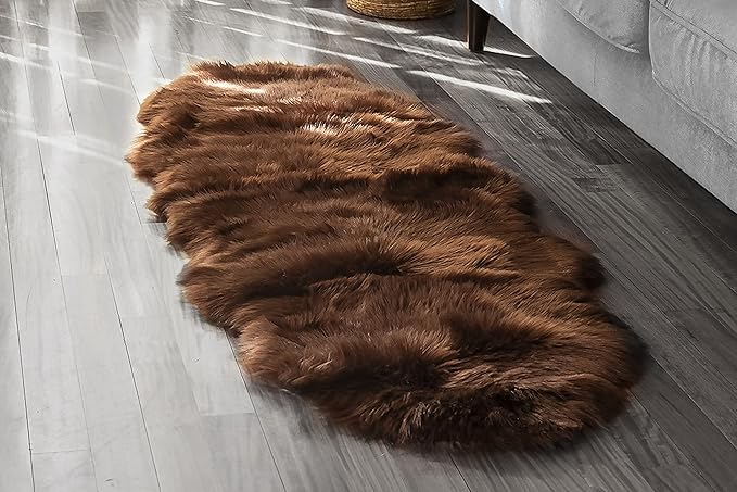 Silky Soft Faux Fur Rug, 2 ft. x 6 ft. Brown Fluffy Rug, Sheepskin Area Rug by WalkonMe
