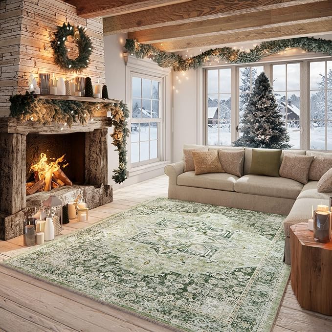 6×9 Machine Washable Rug for Living Room, Boho Vintage 6×9 Area Rug，Distressed - Image 3