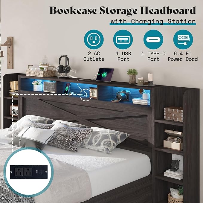 AMERLIFE Full Size Lift Up Storage Bed Frame, 45.1" LED Bed Frame - Image 7