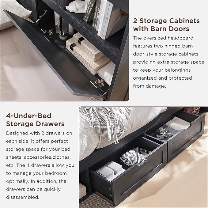 ACCOHOHO Full Bed Frame with 52" Tall Headboard and 4 Drawers, LED Light - Image 5