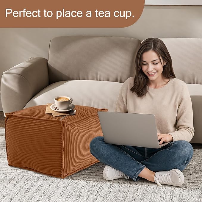 MeMoreCool Stuffed Pouf Ottoman Foot Rest Square, Corduroy Floor Pouf Foot Stool - Image 5