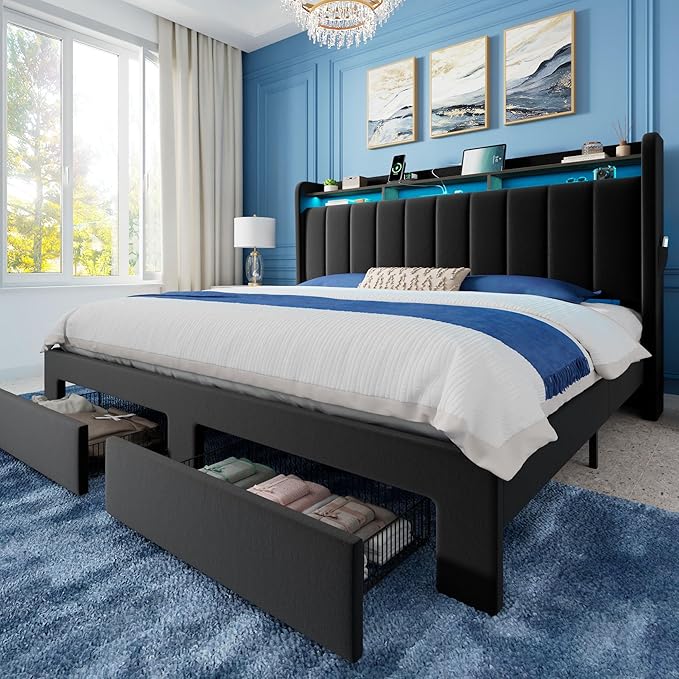 Allewie Velvet Vertical Tufted King Size Upholstered Platform Bed Frame by Allewie