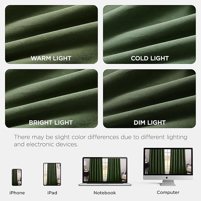 Joydeco Olive Green 100% Blackout Curtains 90 Inch 2 Panels, Luxury Thermal - Image 7