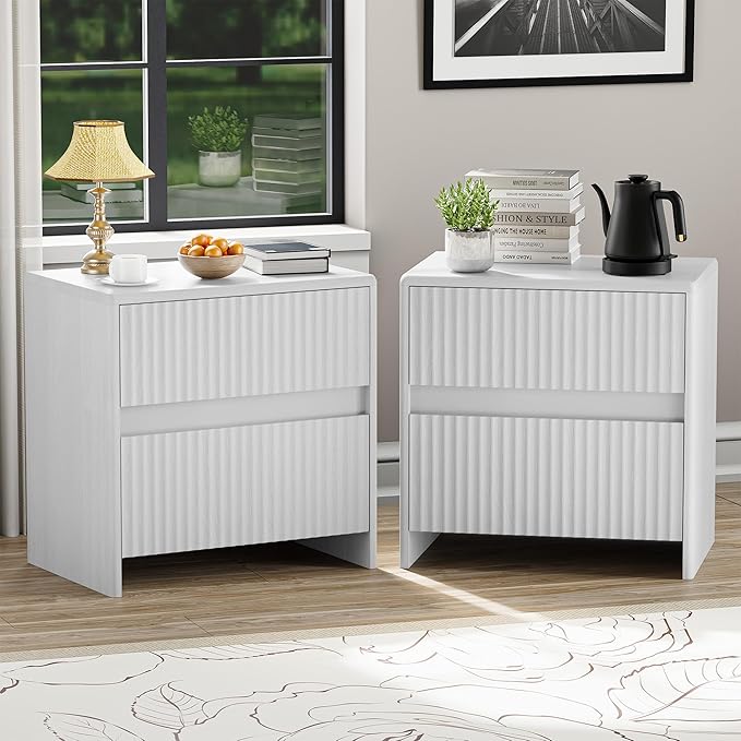 Set of 2 Fluted Nightstand, Modern Night Stand by HOCAT
