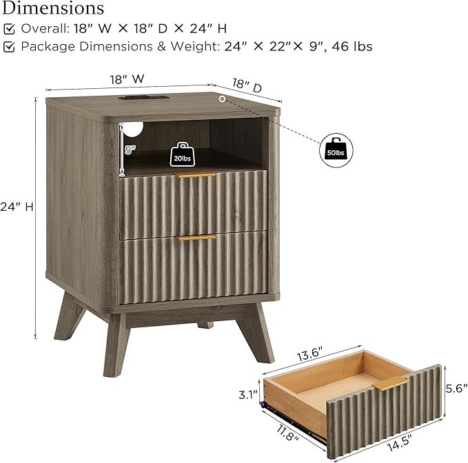 T4TREAM Fluted Nightstand Set of 2 - Image 3