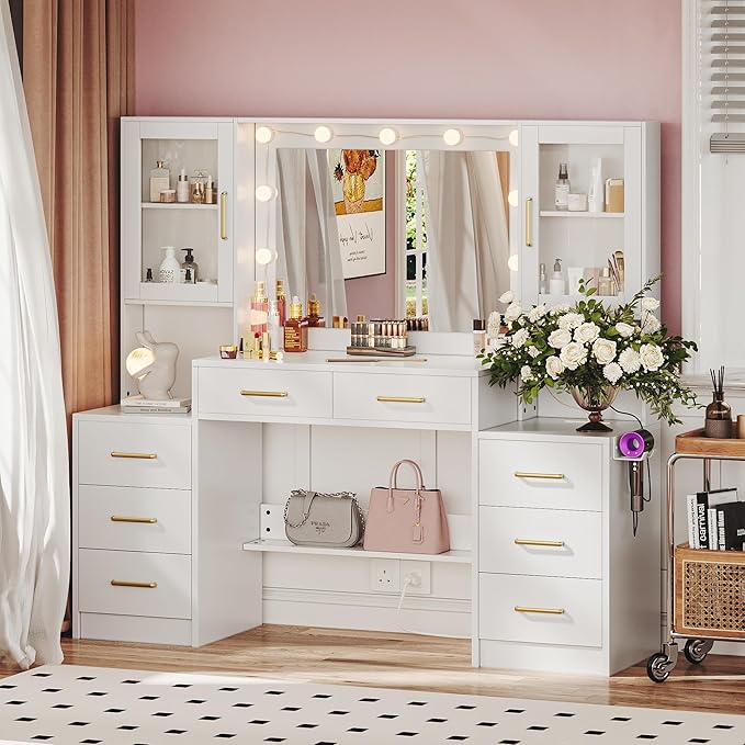 58.3”Vanity Desk with Mirror and Charging Station, Bedroom Dressing Table - Image 8