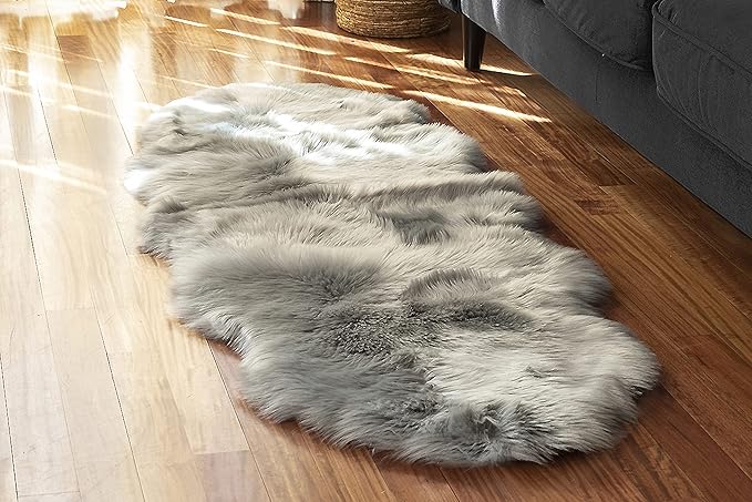 Silky Soft Faux Fur Rug, 2 ft. x 6 ft. Gray Fluffy Rug, Sheepskin Area Runner by WalkonMe
