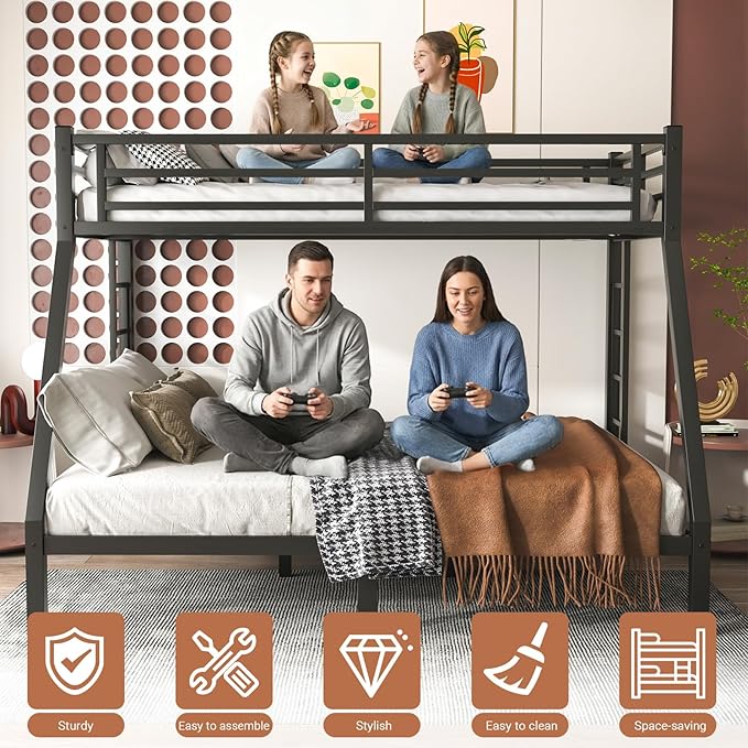 Twin XL Over Queen Bunk Bed Frame, Heavy Duty Metal Loft Bed - Image 4