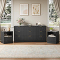 3-Piece Fluted Black Dresser and Nightstand Set, 63” Wide Bedroom Dresser Set by NOVAMAISON