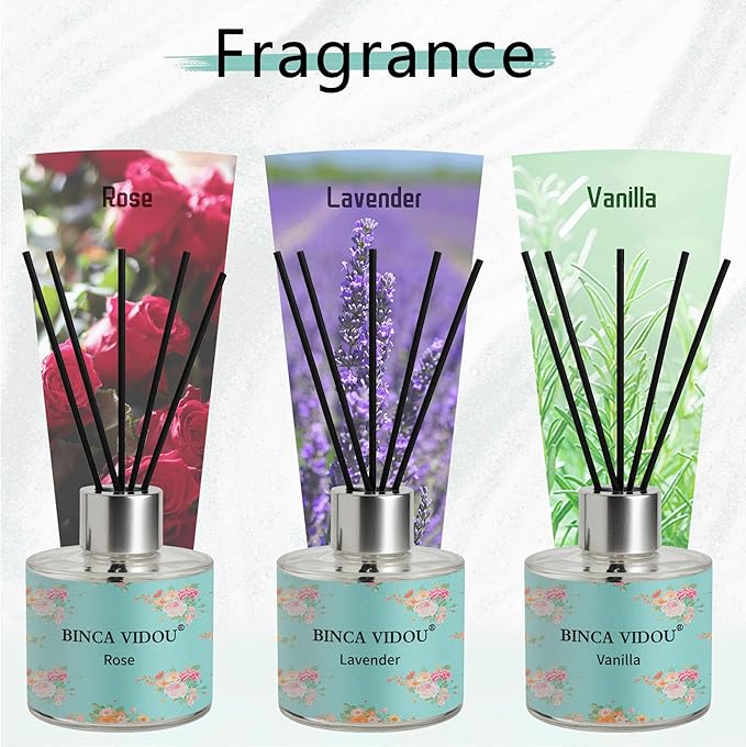 Binca Vidou Reed Diffuser Set of 3, Vanilla Aromatherapy Oil Diffusers - Image 2