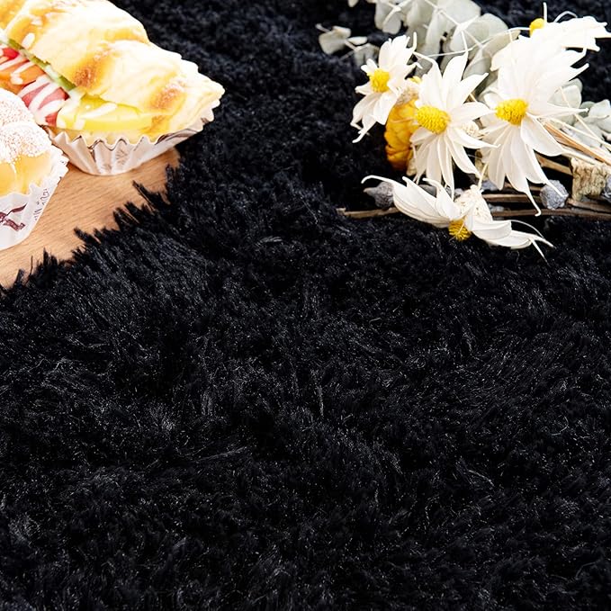 Noahas Fluffy Black Rugs for Bedroom Living Room, Shag Hallway Runner Rug - Image 5