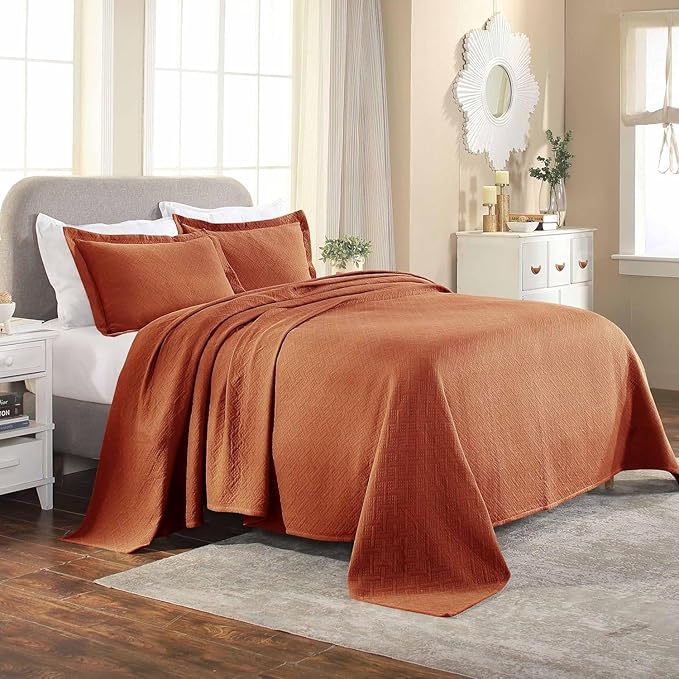 Superior 3 Piece Basketweave Cotton Bedspread Set, Home Bed Decor, Decorative by SUPERIOR