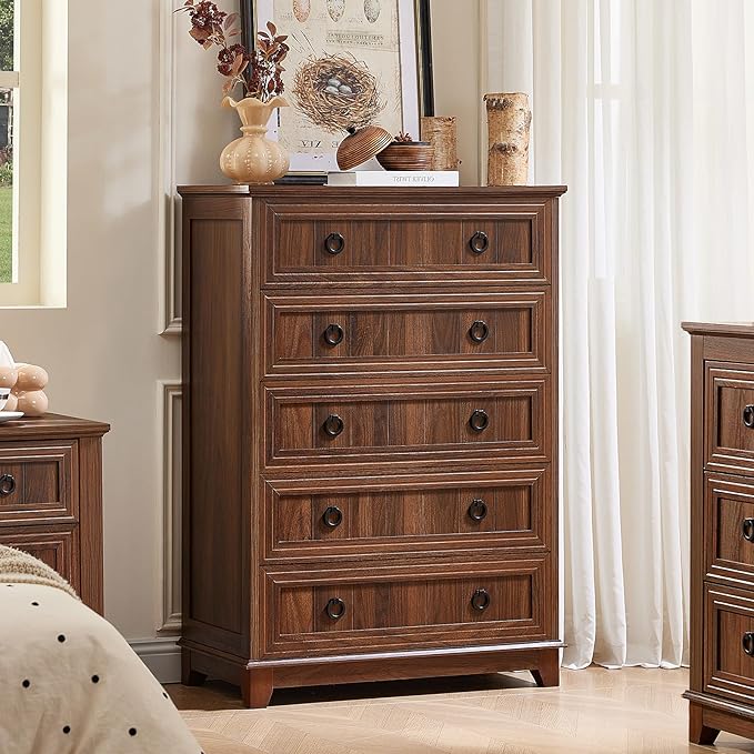Farmhouse 5 Drawer Dresser for Bedroom, Rustic Wood Dresser by Joaxswe
