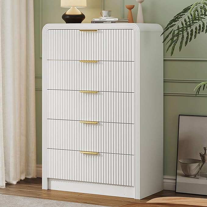 Fluted 5 Drawers Dresser, Wood Drawer Organizer - Image 7