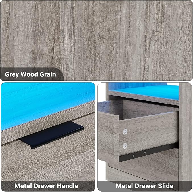 Tiptiper LED Nightstand with Wireless Charging Station, Farmhouse Nightstand - Image 8
