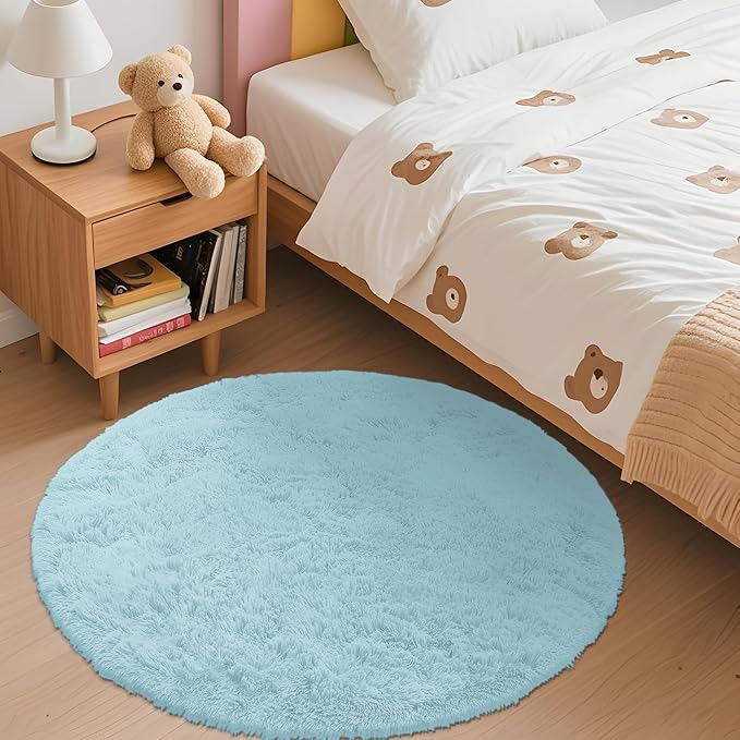OLANLY Light Blue Round Rugs for Bedroom - Image 2