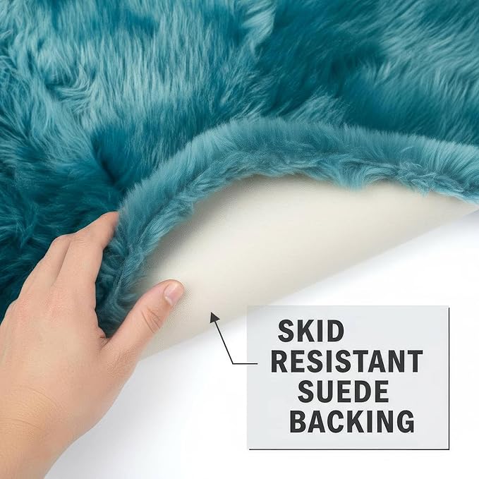 Beach Blue Genuine Sheepskin Rug 4x6 ft, Real Fluffy Quad Pelt Fur Area Rug - Image 8
