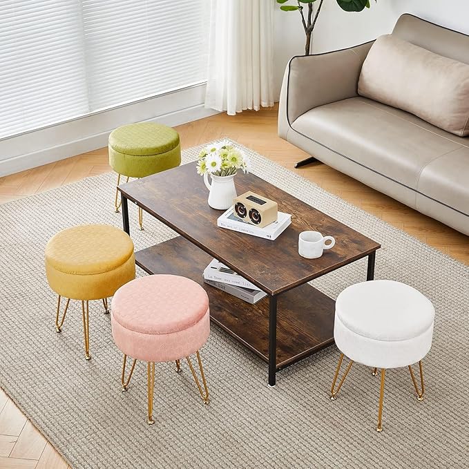 Cpintltr Velvet Storage Ottoman Round Footrest Stool Multifunctional - Image 2