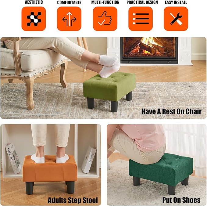 BRIAN & DANY Small Foot Stool, Linen Foot Stools - Image 6