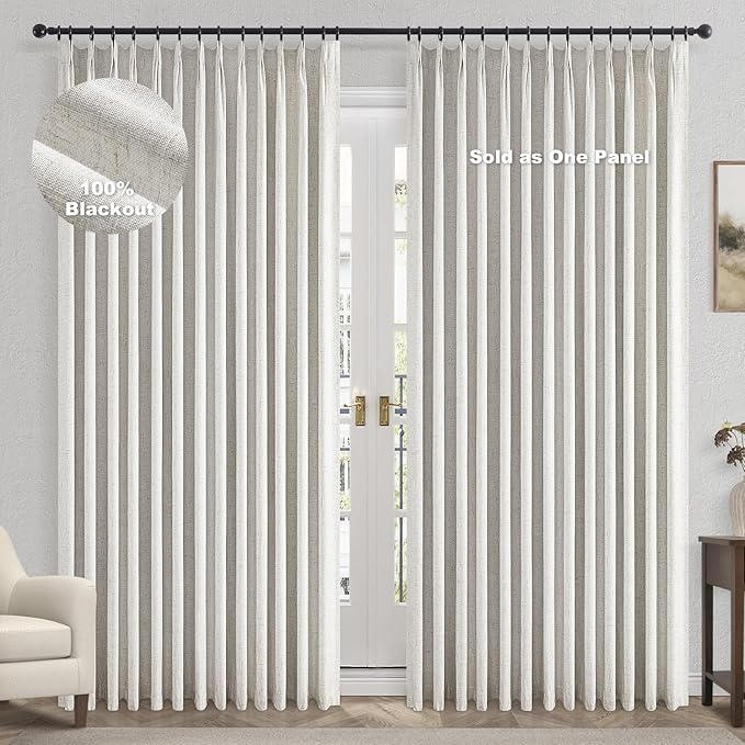 Topfinel Extral Wide Curtains, Pinch Pleated 100% Blackout Linen Drapery Panels by Topfinel