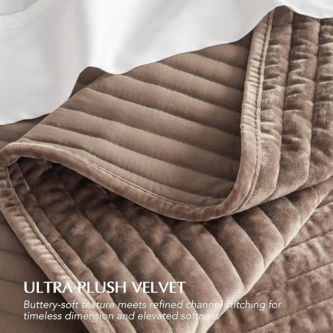 EVERGRACE Velvet Quilt Set King Size, Luxurious Soft Striped Channel Bedding Set - Image 5