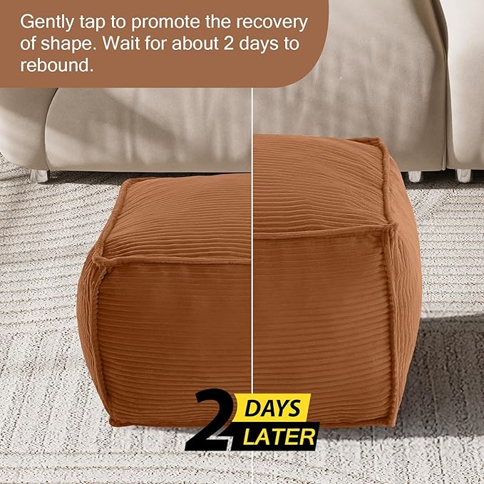 MeMoreCool Stuffed Pouf Ottoman Foot Rest Square, Corduroy Floor Pouf Foot Stool - Image 7