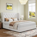 HOMBCK White Queen Bed Frame, Velvet Upholstered Platform Bed Frame by HOMBCK