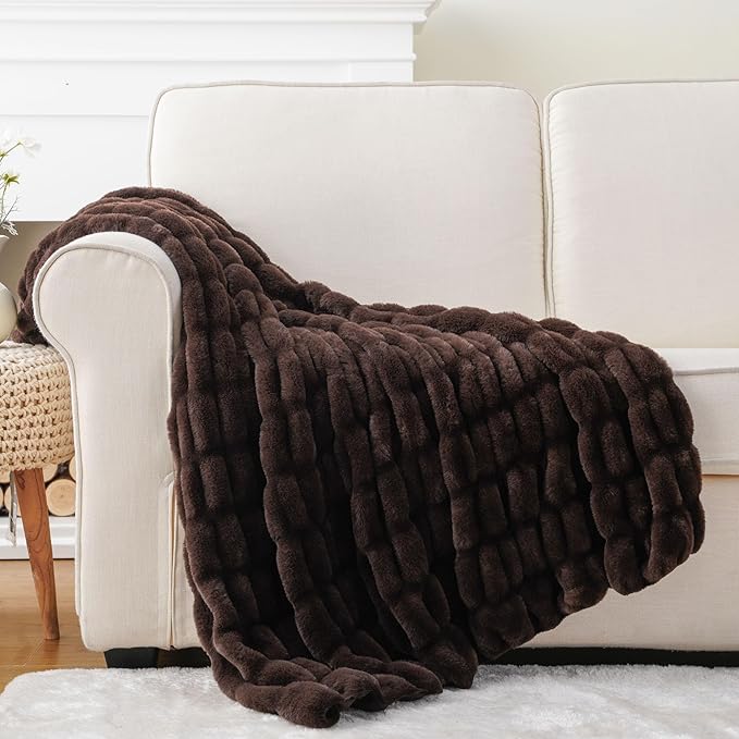BATTILO HOME Dark Brown Faux Fur Throw Blanket by BATTILOHOME