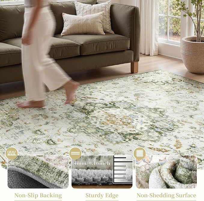 PADOOR 9X12 Area Rug, Rugs for Living Room, Soft Green Rugs for Bedroom - Image 2
