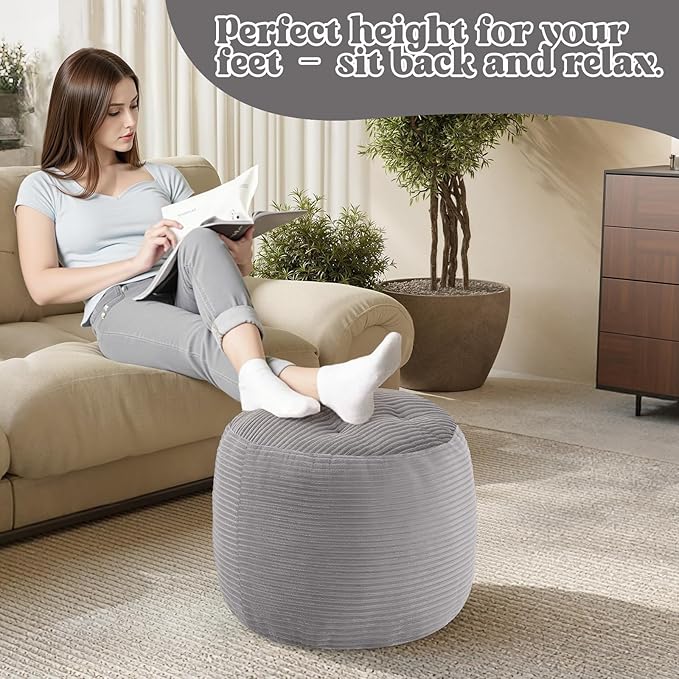 MeMoreCool Stuffed Round Pouf Ottoman Foot Rest, Floor Pouf Foot Stool - Image 4