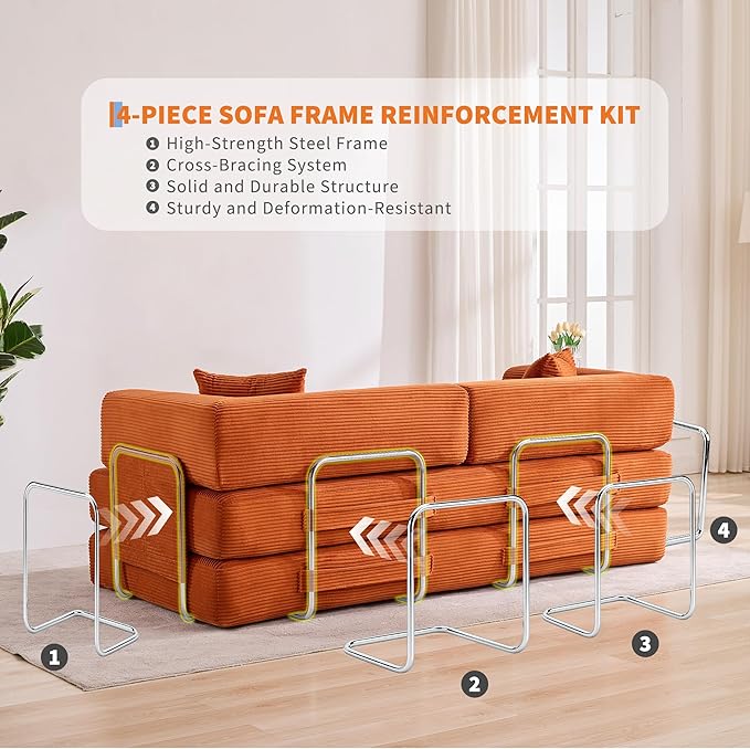 Garvee 5-in-1 Convertible Sofa Bed, 78.8" Modular Corduroy Sleeper - Image 6