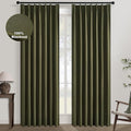 Topfinel Olive Green 105 Inches Long Custom Black Out Faux Thick Linen Curtains by Topfinel