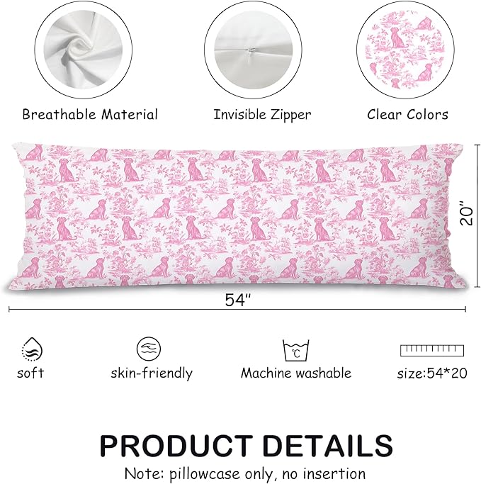 Pink Chinoiserie Labrador Retriever Dog 20x54 Body Pillow Cover - Image 2
