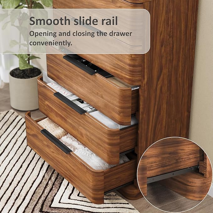 5 Drawer Dresser for Bedroom, Curved Profile Design, Wooden Closet - Image 3