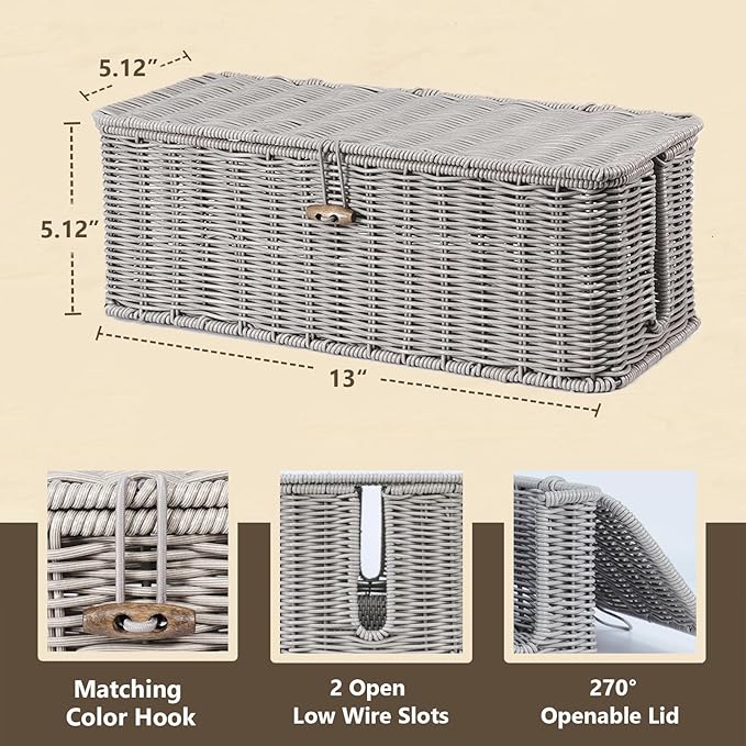 BROWNLILY Cable Management Box, Rattan Style Cord Organizer - Image 2