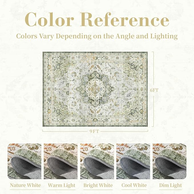 PADOOR 6X9 Area Rug, Rugs for Living Room, Soft Green Rugs for Bedroom - Image 2