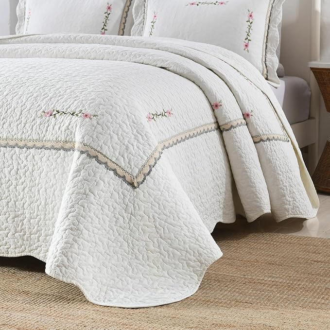 MarCielo 3-Piece 100% Cotton Oversized Bedspread Lightweight Quilt Coverlet - Image 4